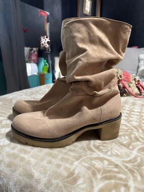 Slouchy Taupe Mid-Heel Ankle Boots for Women